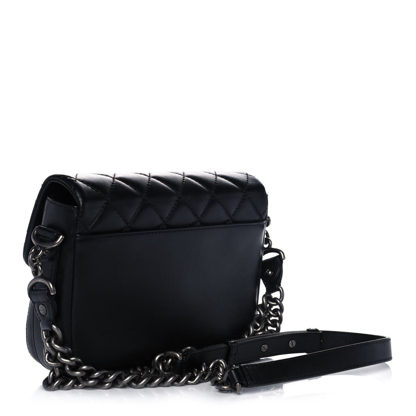 Calfskin Quilted Medium Rock My Shoulder Flap Black