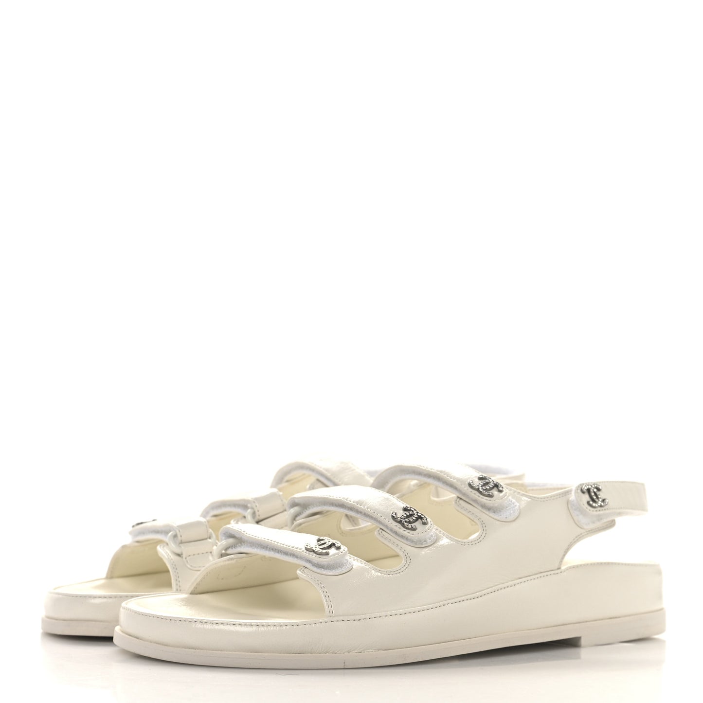 Lambskin Crystal CC Velcro Dad Sandals 39 White