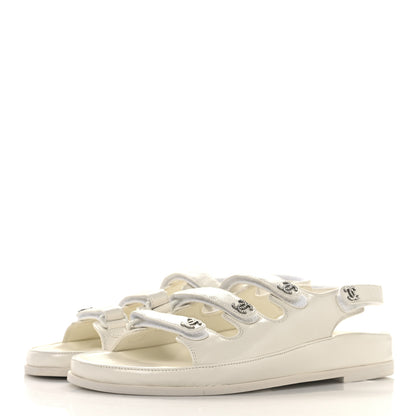 Chanel Lambskin Crystal CC Velcro Dad Sandals 39 White 4 of 9