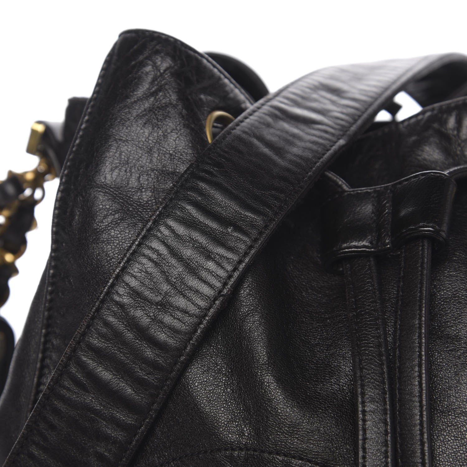 Chanel Lambskin CC Stitched Drawstring Bucket Bag Black 9 of 13