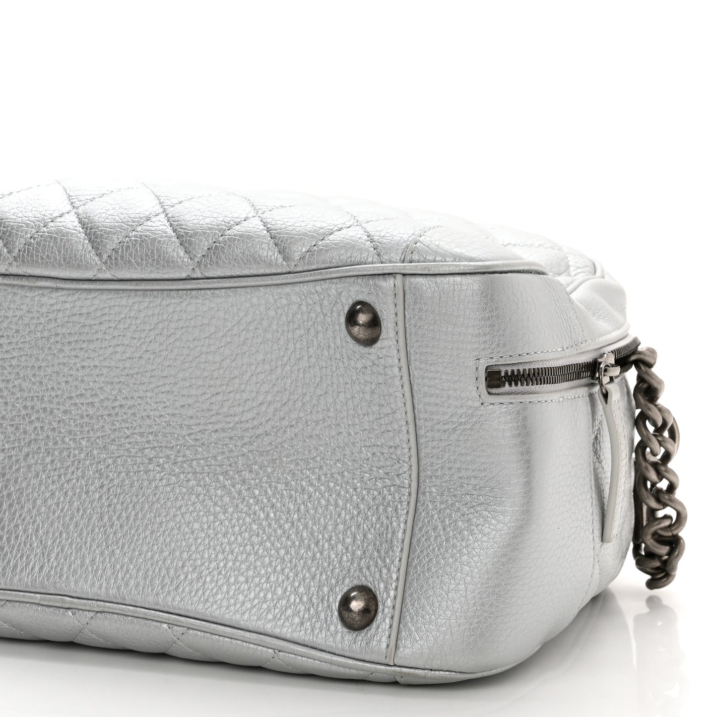 Metallic Calfskin Quilted Medium Airlines Round Trip Bowling Bag Silver
