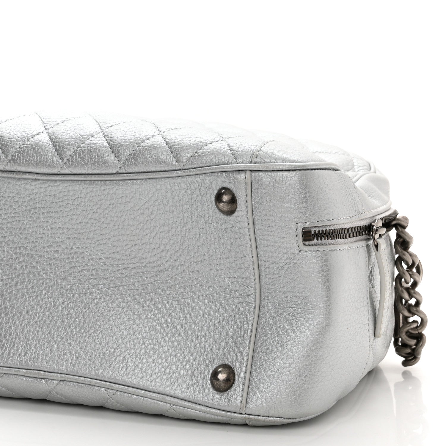 Chanel Metallic Calfskin Quilted Medium Airlines Round Trip Bowling Bag Silver 10 of 10