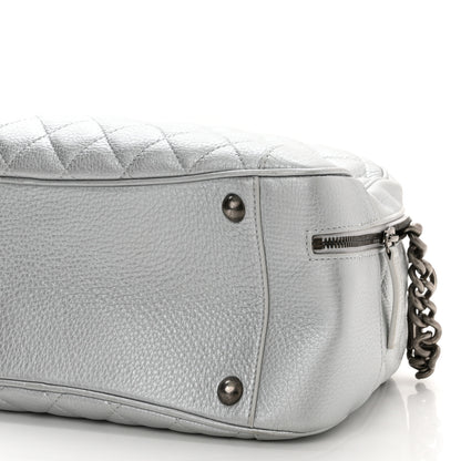Chanel Metallic Calfskin Quilted Medium Airlines Round Trip Bowling Bag Silver 10 of 10