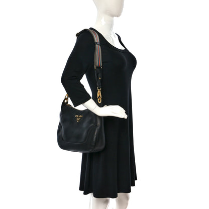 Prada Vitello Daino Zippered Messenger Hobo Black 2 of 12
