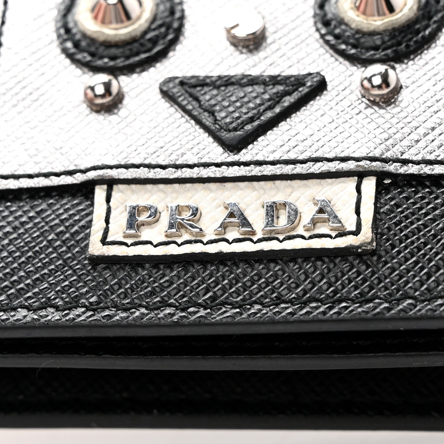 Prada Saffiano Robot Metal Bi-Fold Card Holder Wallet Black Cromo 8 of 10