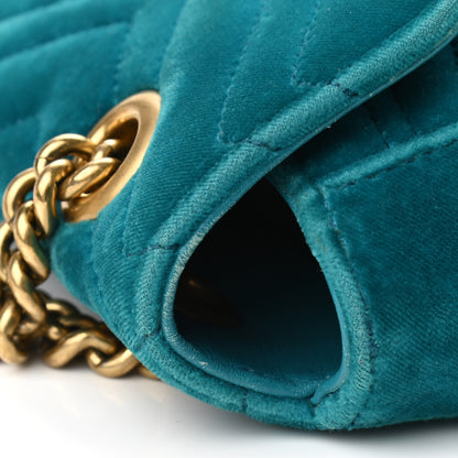 Gucci Velvet Matelasse Small GG Marmont Shoulder Bag Pavone Cyan 15 of 15