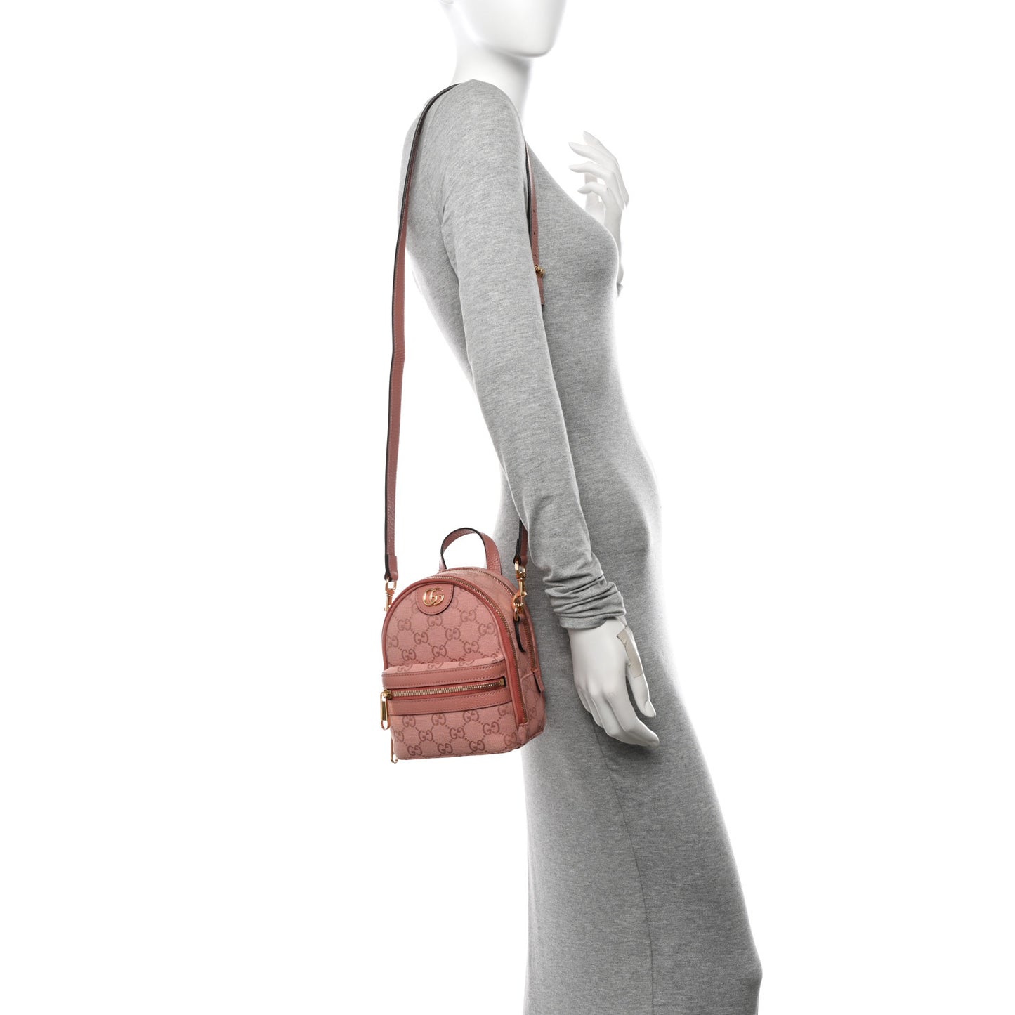 Monogram Textured Dollar Calfskin Mini Ophidia Crossbody Cloche Rose Pink
