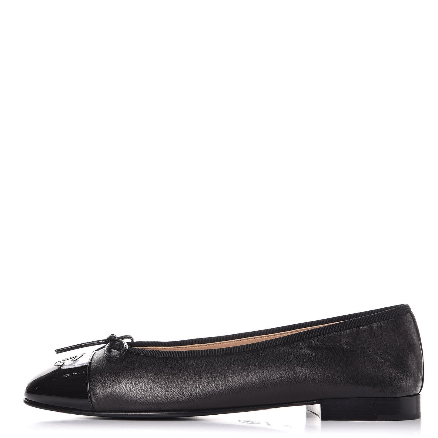 Lambskin Patent Cap Toe Ballerina Flats 40.5 Black