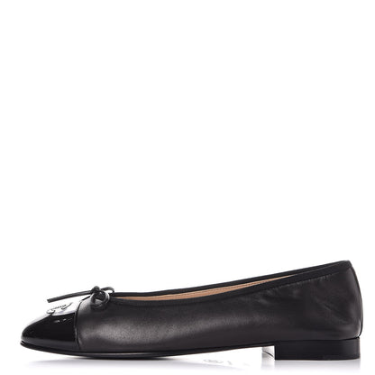 Chanel Lambskin Patent Cap Toe Ballerina Flats 40.5 Black 1 of 7