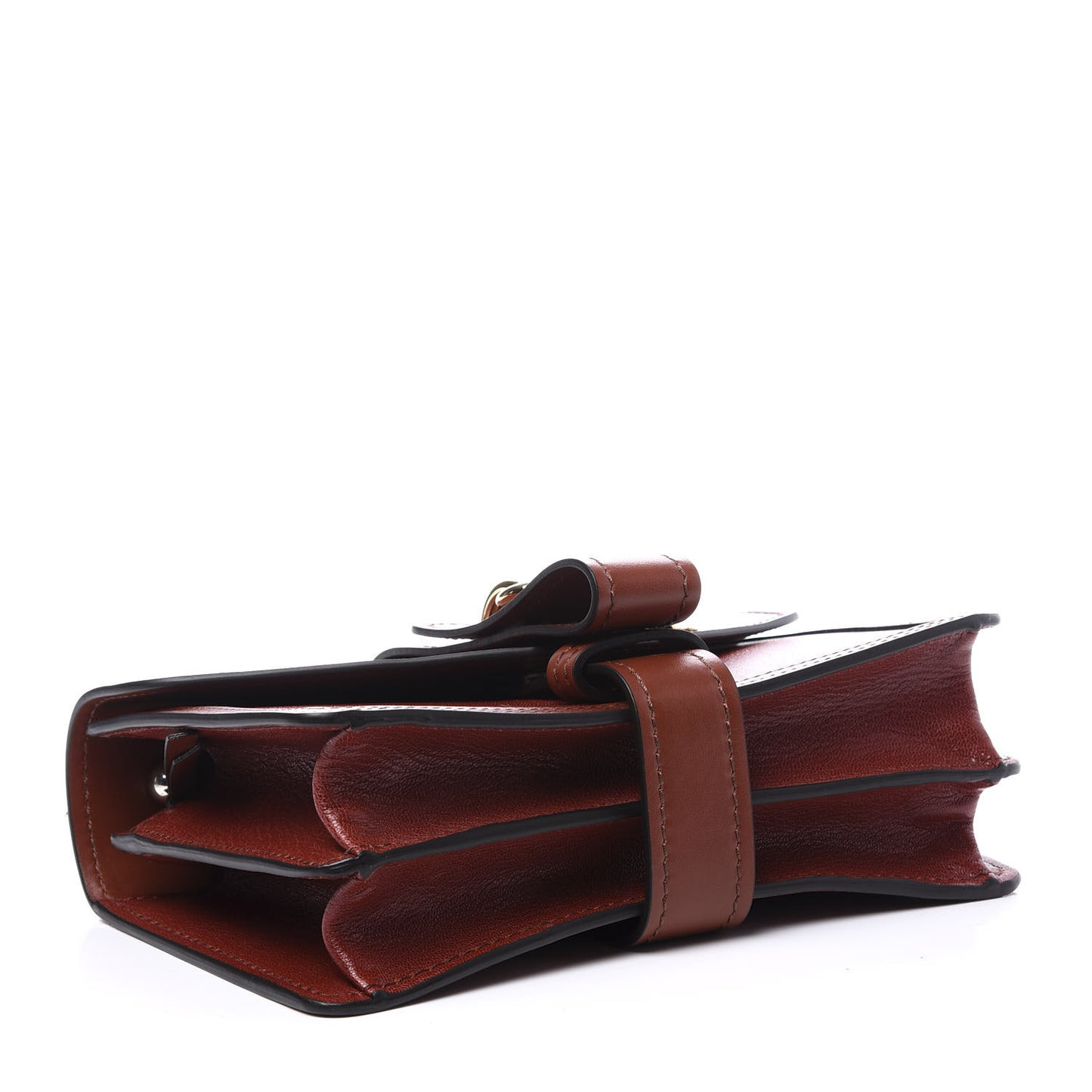 Shiny Goatskin Calfskin Aby Chain Shoulder Bag Sepia Brown