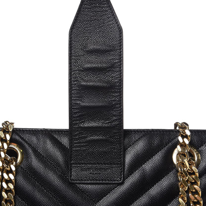 Saint Laurent Grain De Poudre Matelasse Chevron Monogram Shopping Bag Black 12 of 18