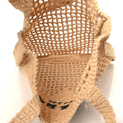 Prada Yarn Raffia Effect Crochet Logo Embroidered Tote Bag Naturale 5 of 8