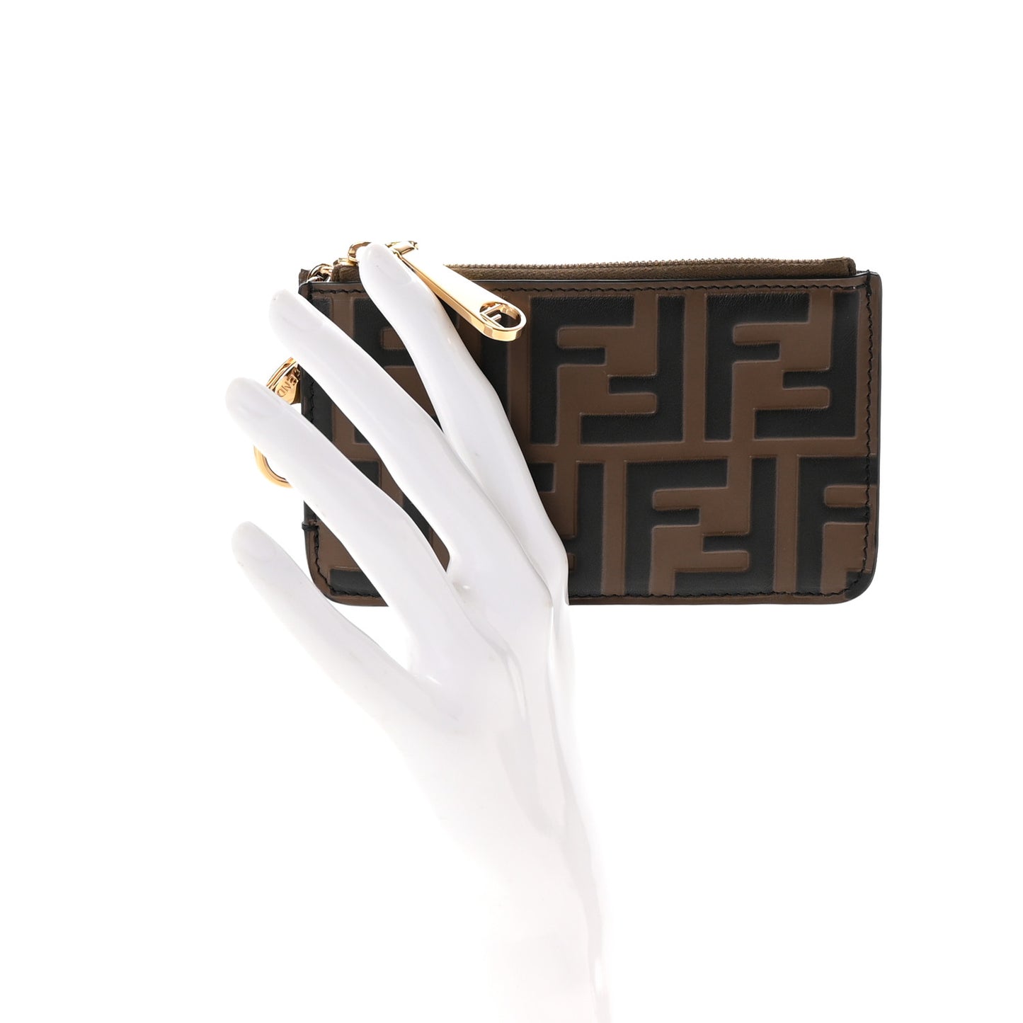 Vitello Soft F is Fendi Bi-Color FF 1974 Embossed Key Case Pouch Maya Black