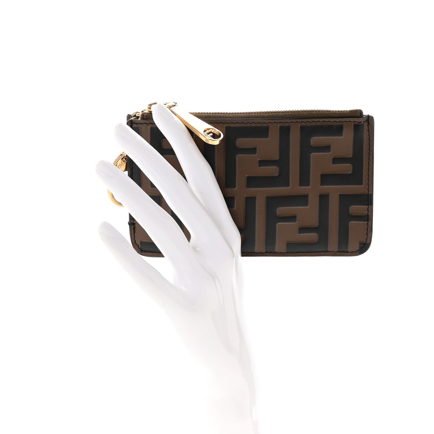 Fendi Vitello Soft F is Fendi Bi-Color FF 1974 Embossed Key Case Pouch Maya Black 2 of 6