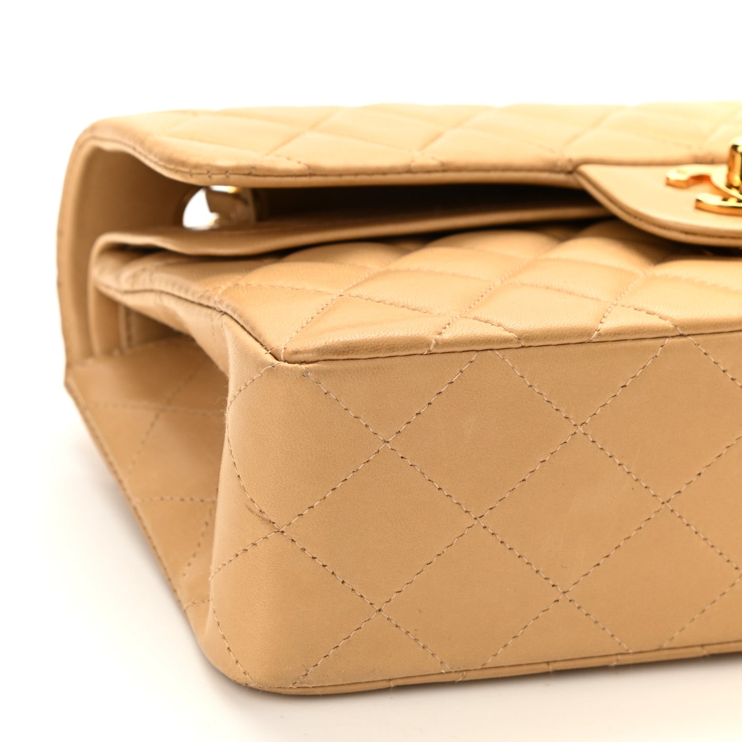 Lambskin Quilted Small Double Flap Beige