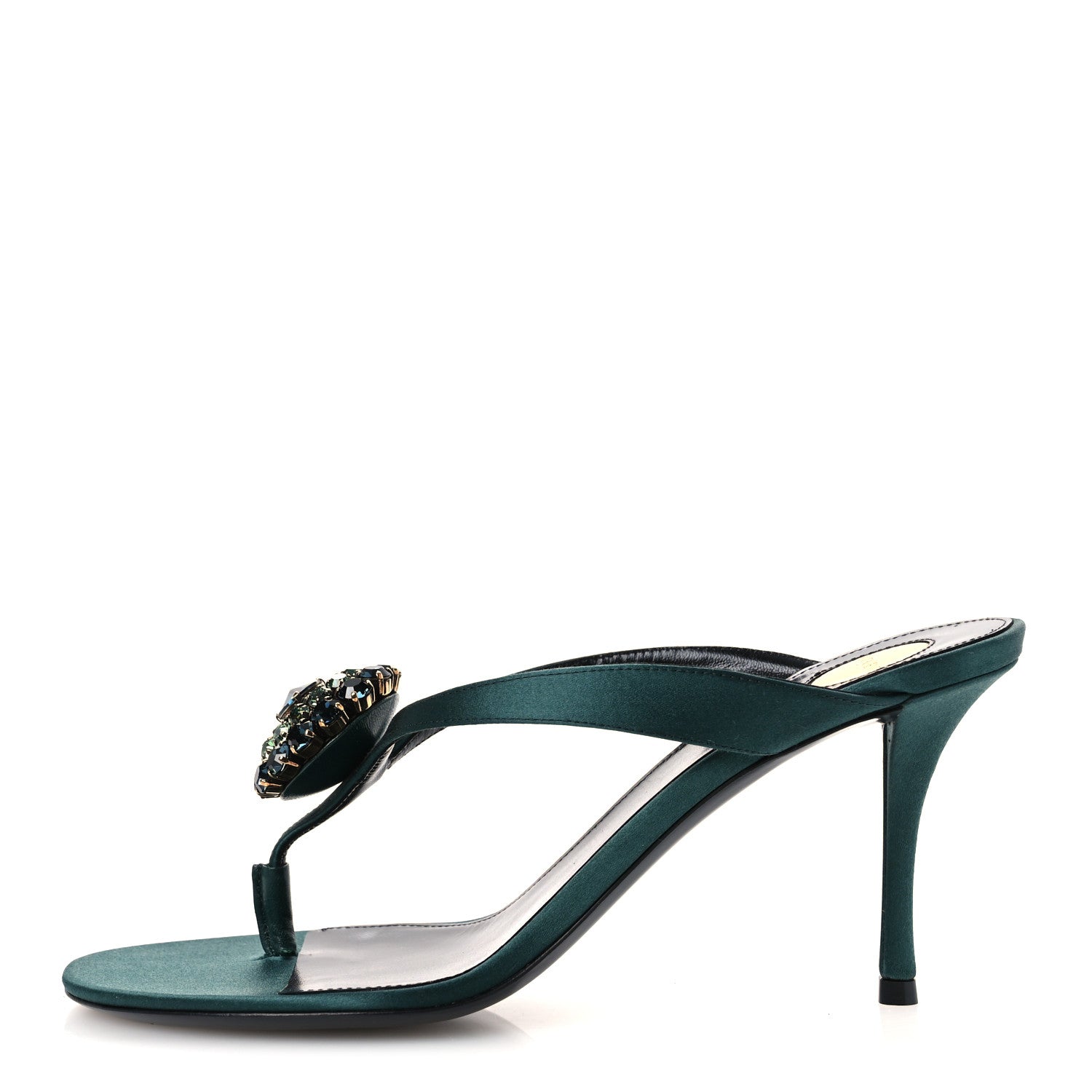 Saint Laurent Satin Crystal Bridget Sandals 39.5 Glass Bottle Green 1 of 11
