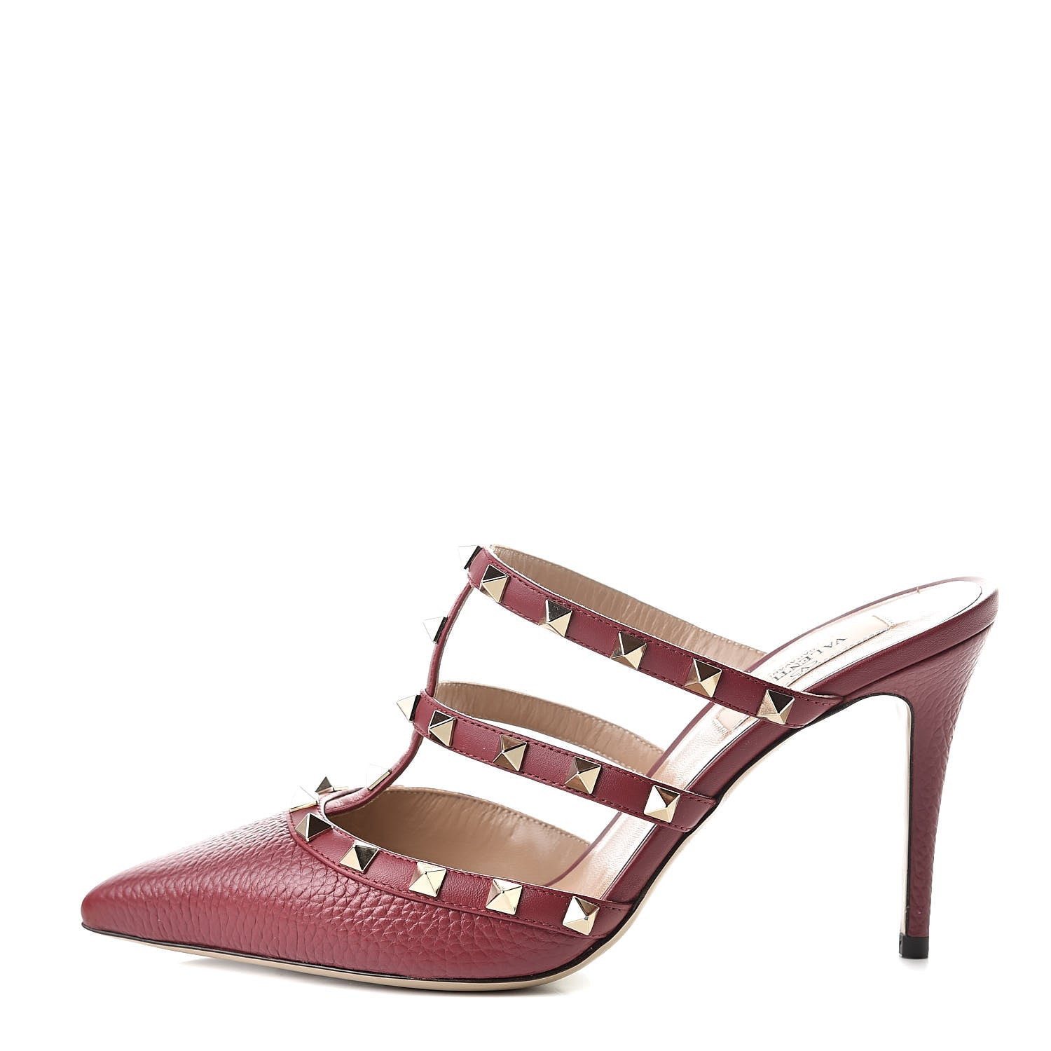 Valentino Garavani Pebbled Calfskin Rockstud 90mm Cage Mules 38.5 Rubino 1 of 8