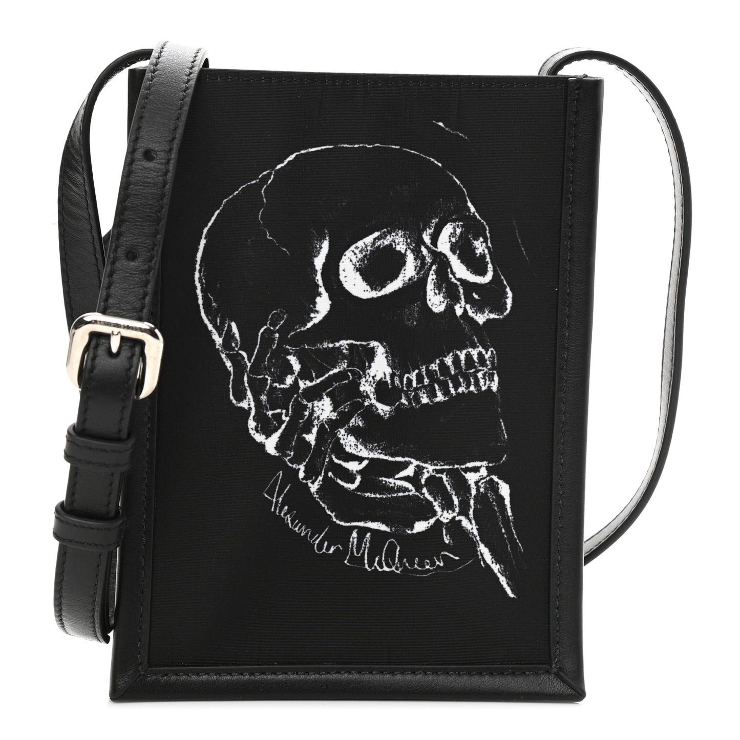 Calfskin Nylon Mini Skull Crossbody Bag Black