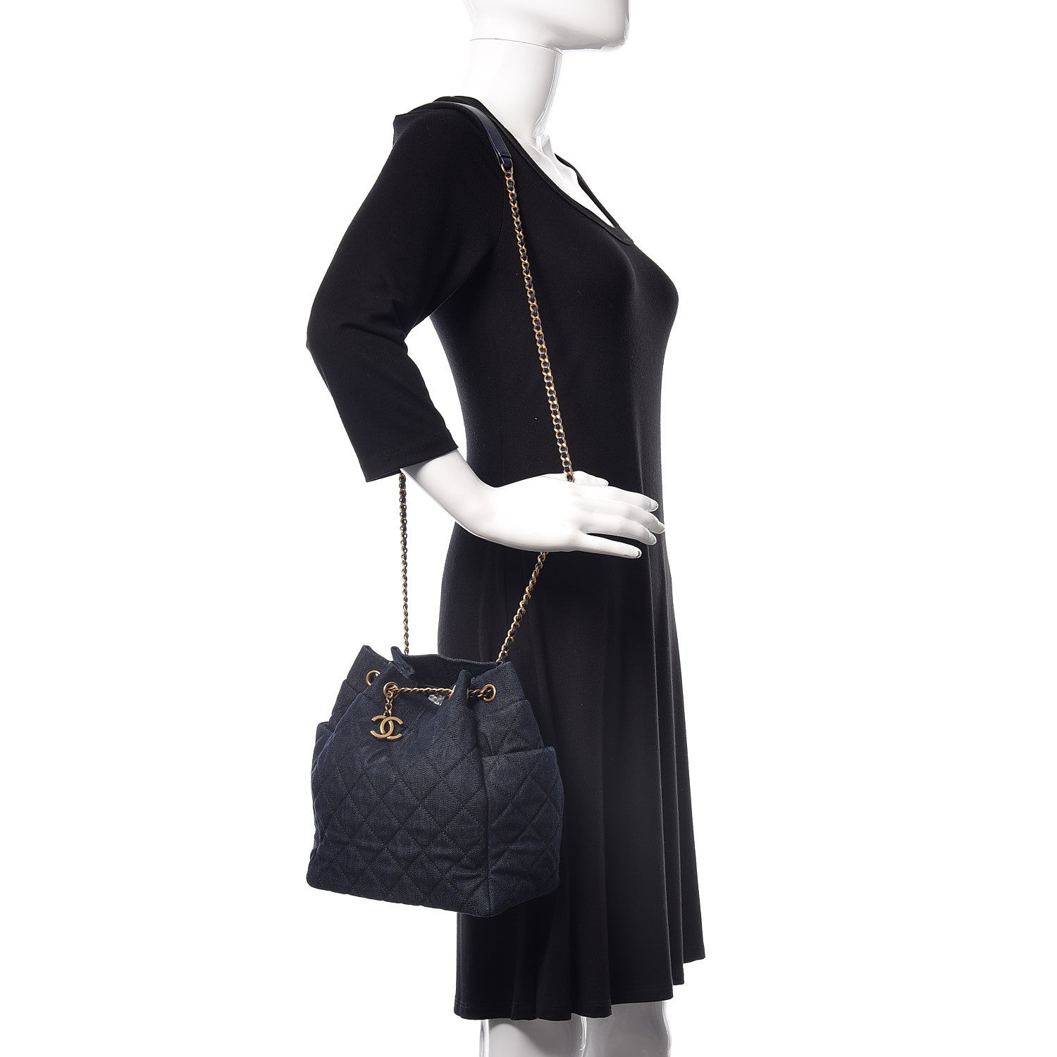 Chanel Washed Denim Quilted Small Urban Spirit Drawstring Bag Dark Blue 2 of 12