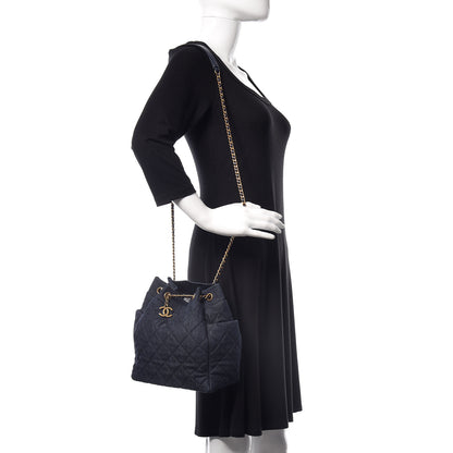 Chanel Washed Denim Quilted Small Urban Spirit Drawstring Bag Dark Blue 2 of 12