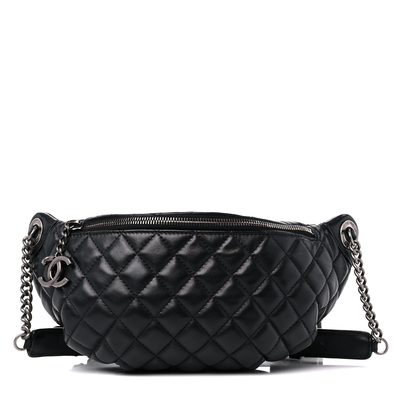 Chanel Lambskin Quilted Banane Waist Bag Fanny Pack Black 1 of 9