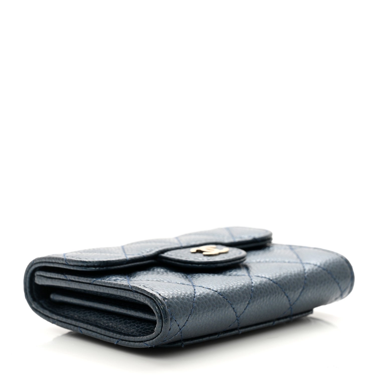 Chanel Metallic Caviar Quilted Flap Card Holder Wallet Dark Blue 4 of 9