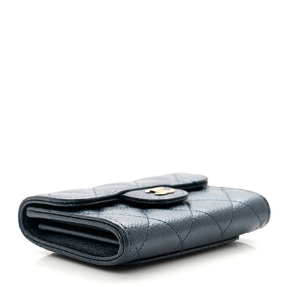 Chanel Metallic Caviar Quilted Flap Card Holder Wallet Dark Blue 4 of 9