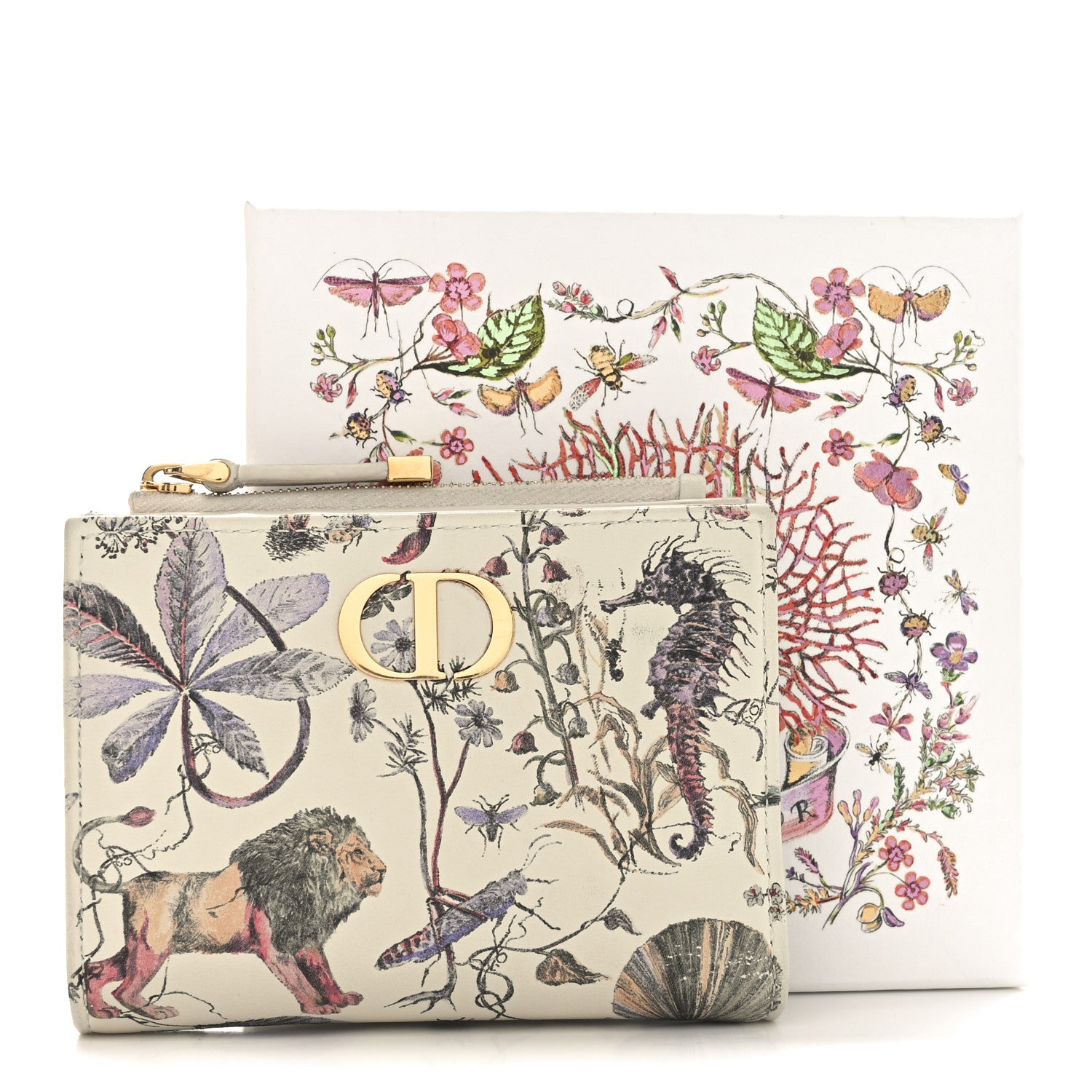 Christian Dior Calfskin Cabinet De Curiosites Print Caro Medium Wallet Latte Multicolor 7 of 7