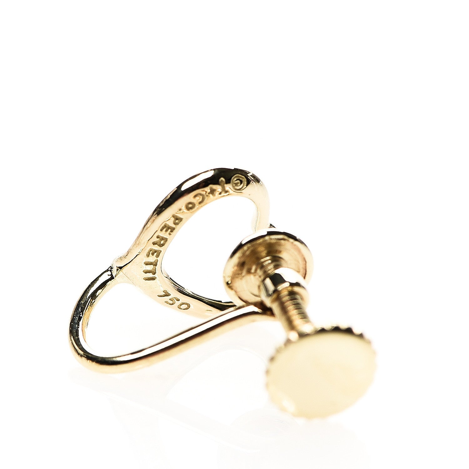 Tiffany 18K Yellow Gold Open Heart Screw Back Earrings 4 of 5