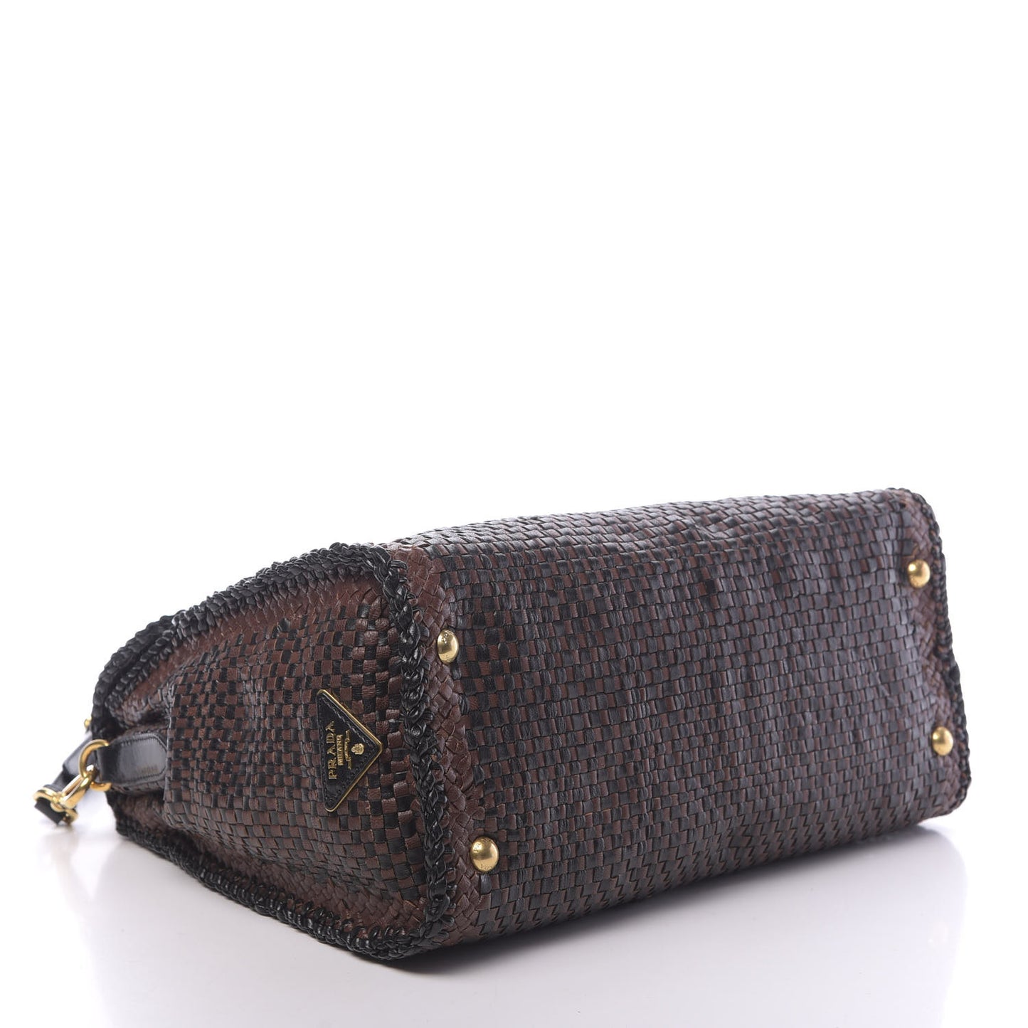 Goatskin Woven Top Handle Satchel Moro Black