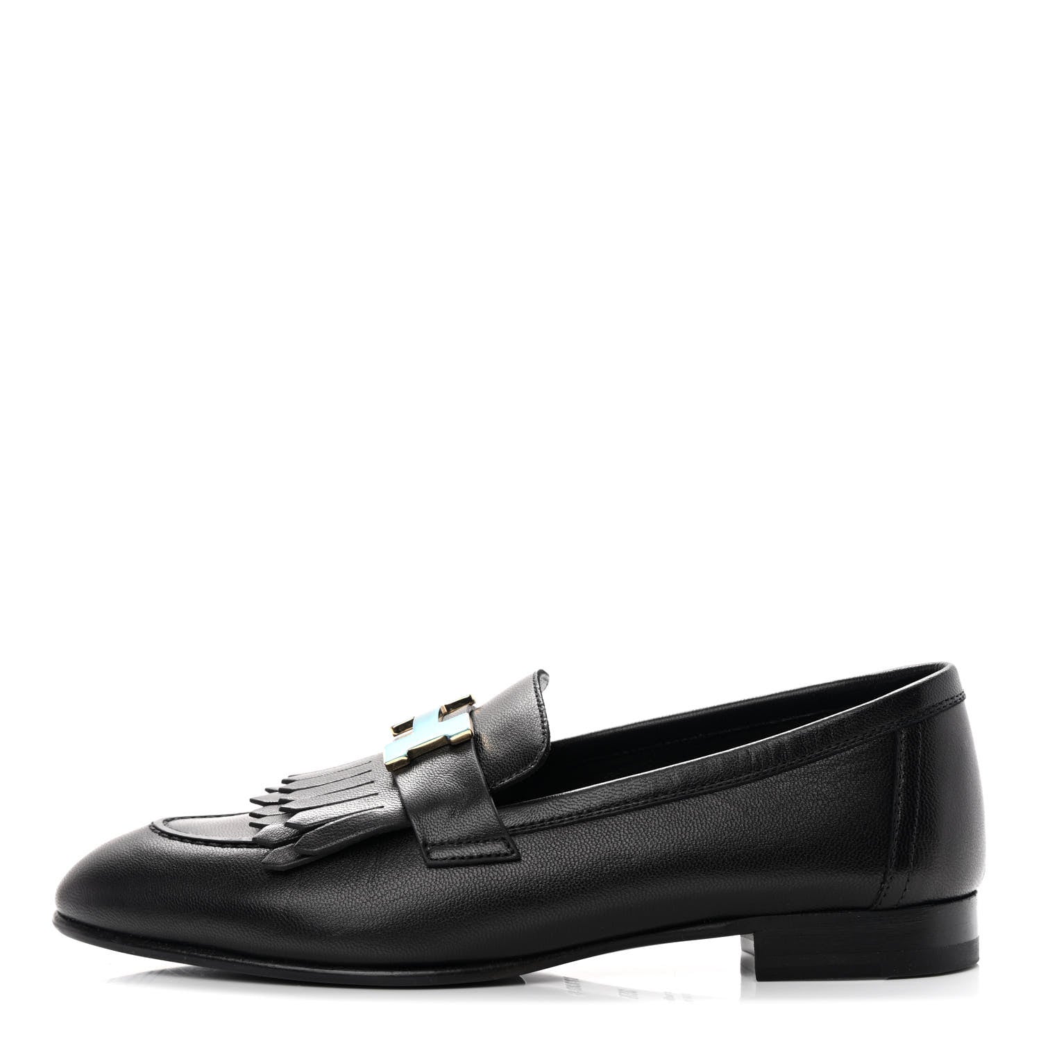Hermes Goatskin Womens Royal Loafers 35.5 Black 1 of 9