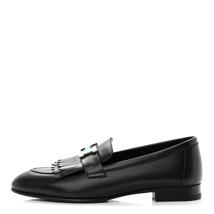 Hermes Goatskin Womens Royal Loafers 35.5 Black 1 of 9
