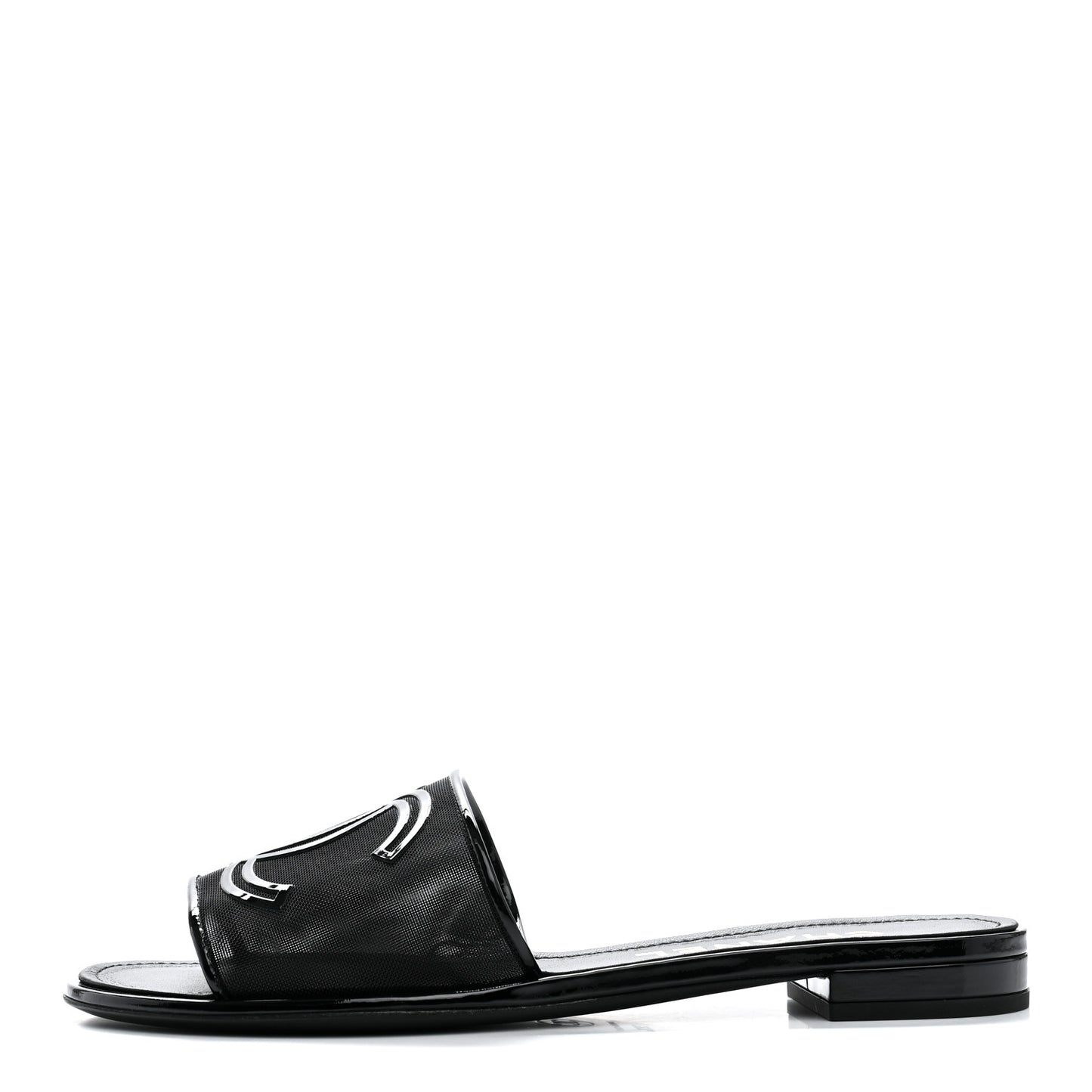 Mesh Patent Calfskin CC Mules 38.5 Black