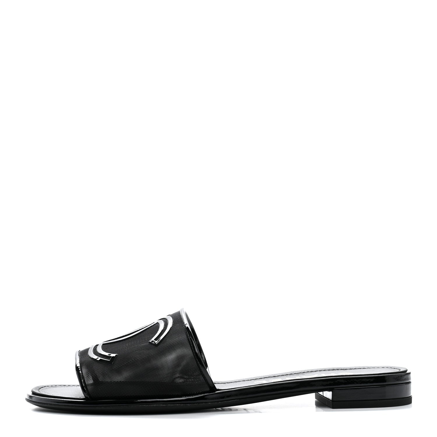 Chanel Mesh Patent Calfskin CC Mules 38.5 Black 1 of 9
