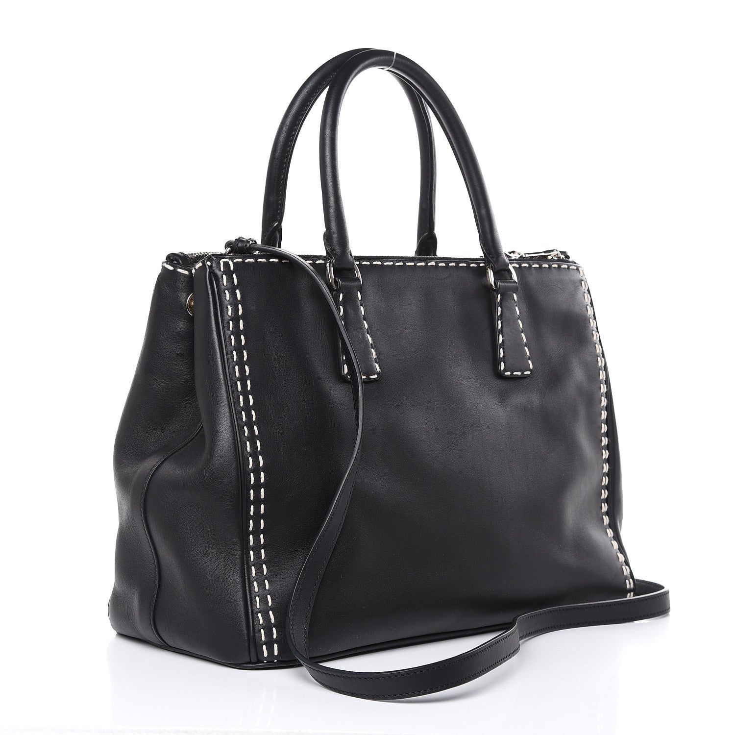 Prada City Calf Hand Stitched Medium Galleria Double Zip Tote Black 3 of 19
