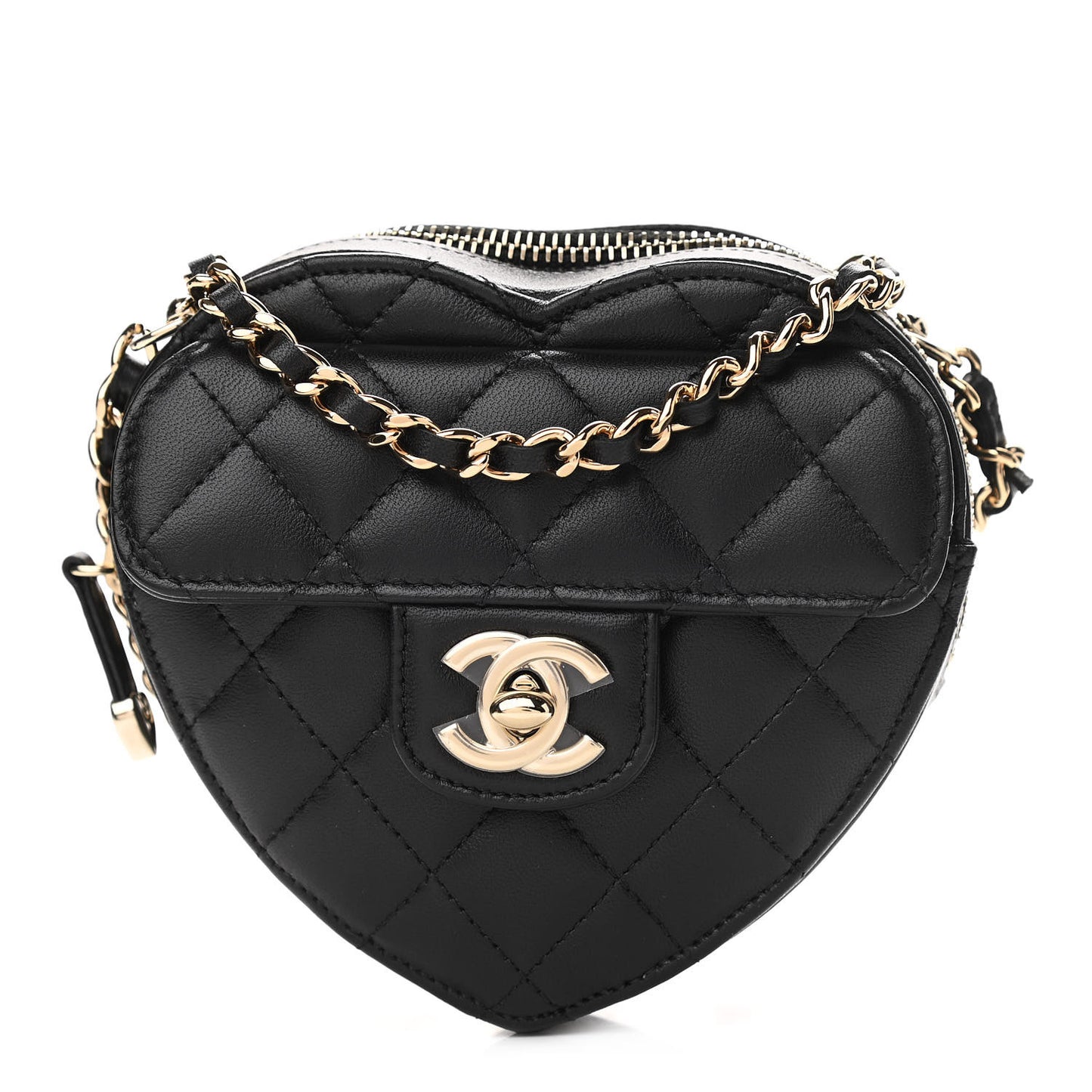 Lambskin Quilted CC In Love Heart Clutch With Chain Black