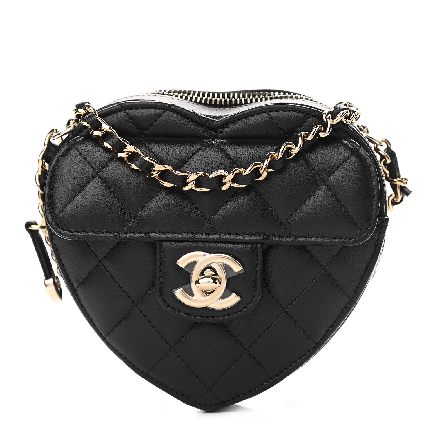 Chanel Lambskin Quilted CC In Love Heart Clutch With Chain Black 1 of 11