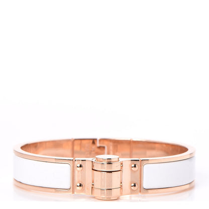 Hermes Enamel Charniere Uni Narrow Hinged Bracelet S White 1 of 6
