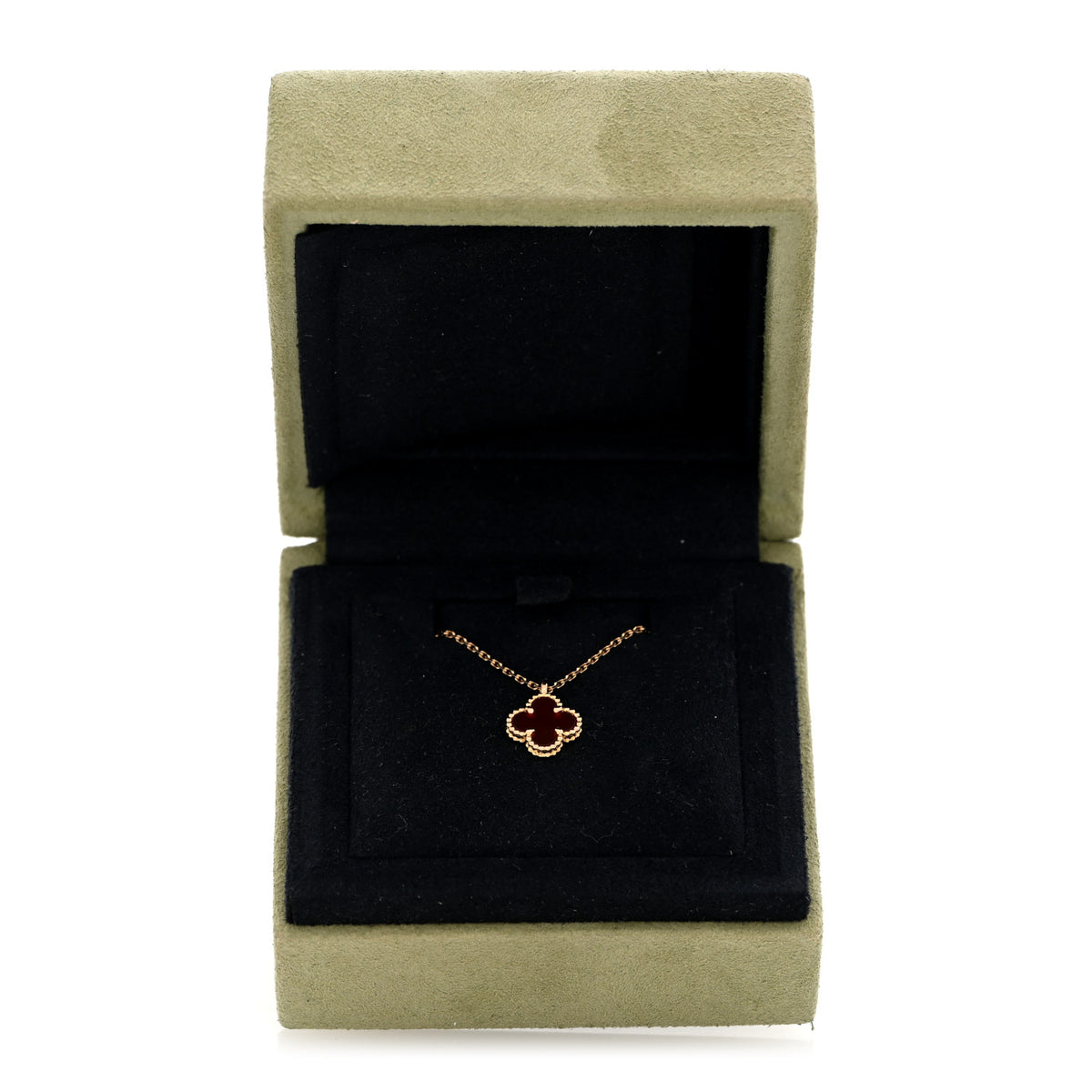 Van Cleef & Arpels 18K Rose Gold Carnelian Sweet Alhambra Pendant Necklace 5 of 5