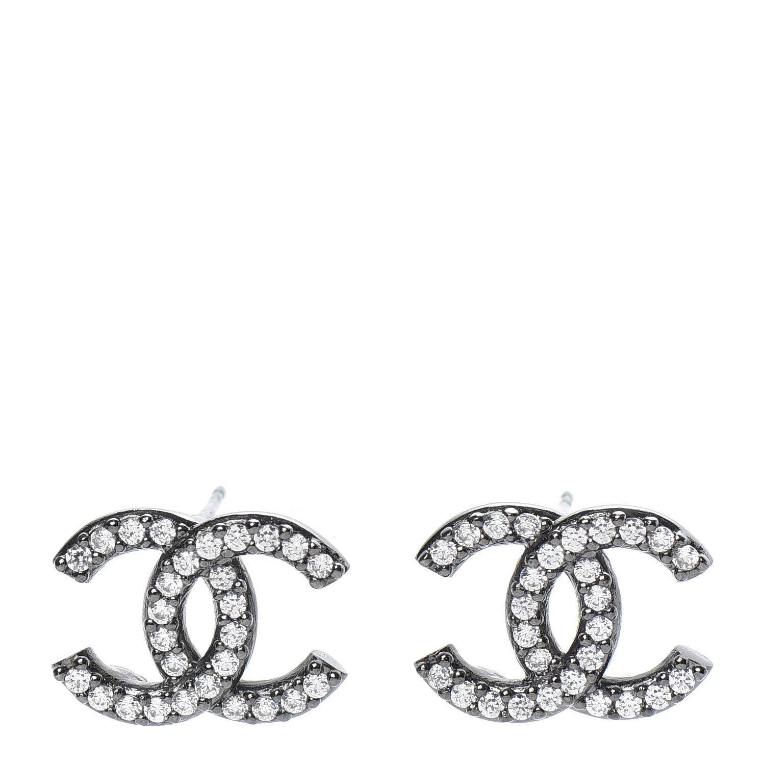 Chanel Metal Crystal CC Lock Symbols Stud Earrings Ruthenium 1 of 5
