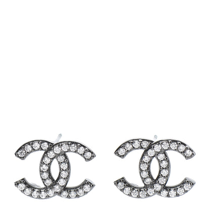 Chanel Metal Crystal CC Lock Symbols Stud Earrings Ruthenium 1 of 5