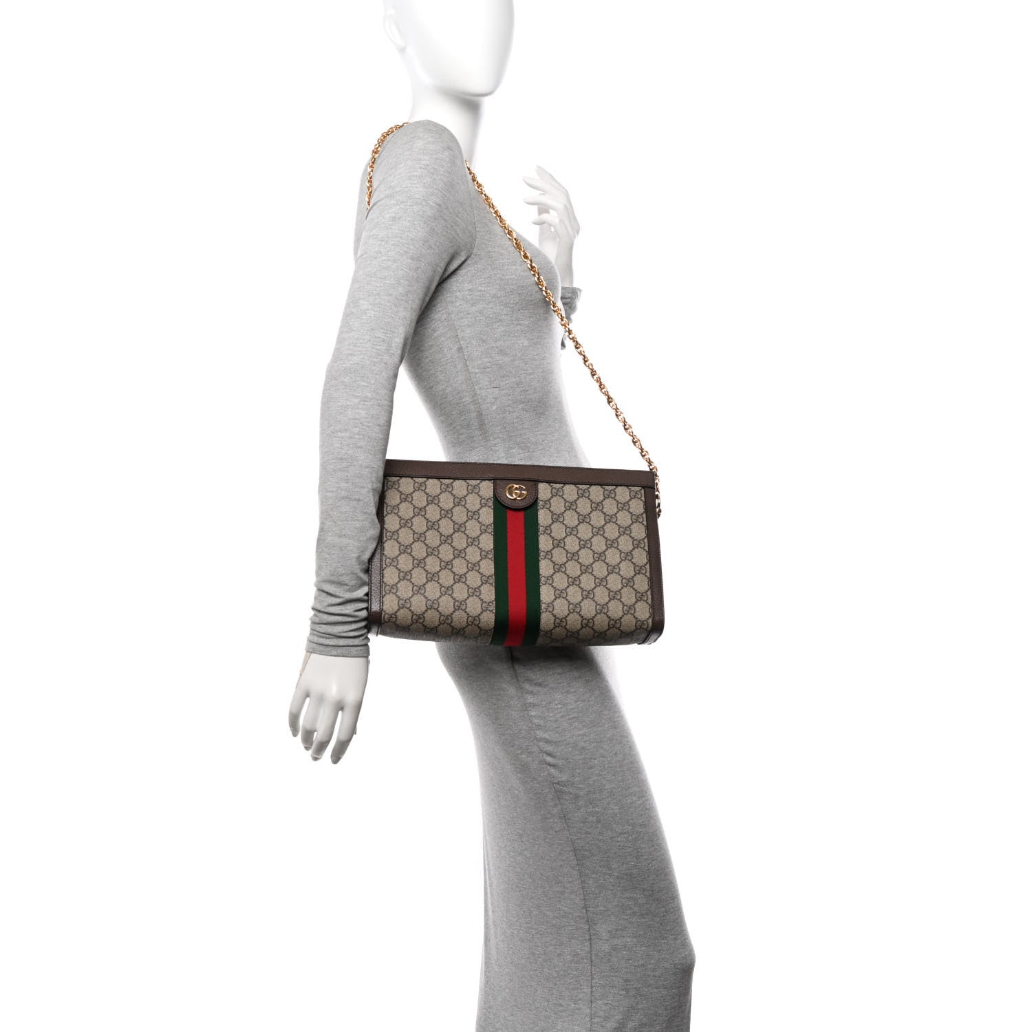 Gucci GG Supreme Monogram Web Medium Ophidia Chain Shoulder Bag Brown 2 of 13