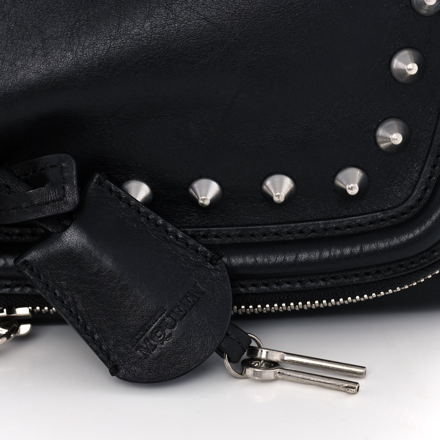 Grainy Calfskin Studded Padlock Skull Clutch Black