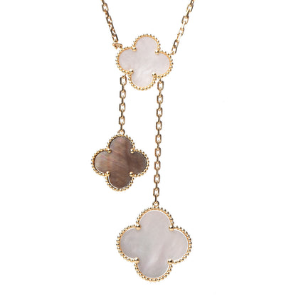 Van Cleef & Arpels 18K Yellow Gold Mother of Pearl Onyx 6 Motifs Magic Alhambra Necklace 4 of 7