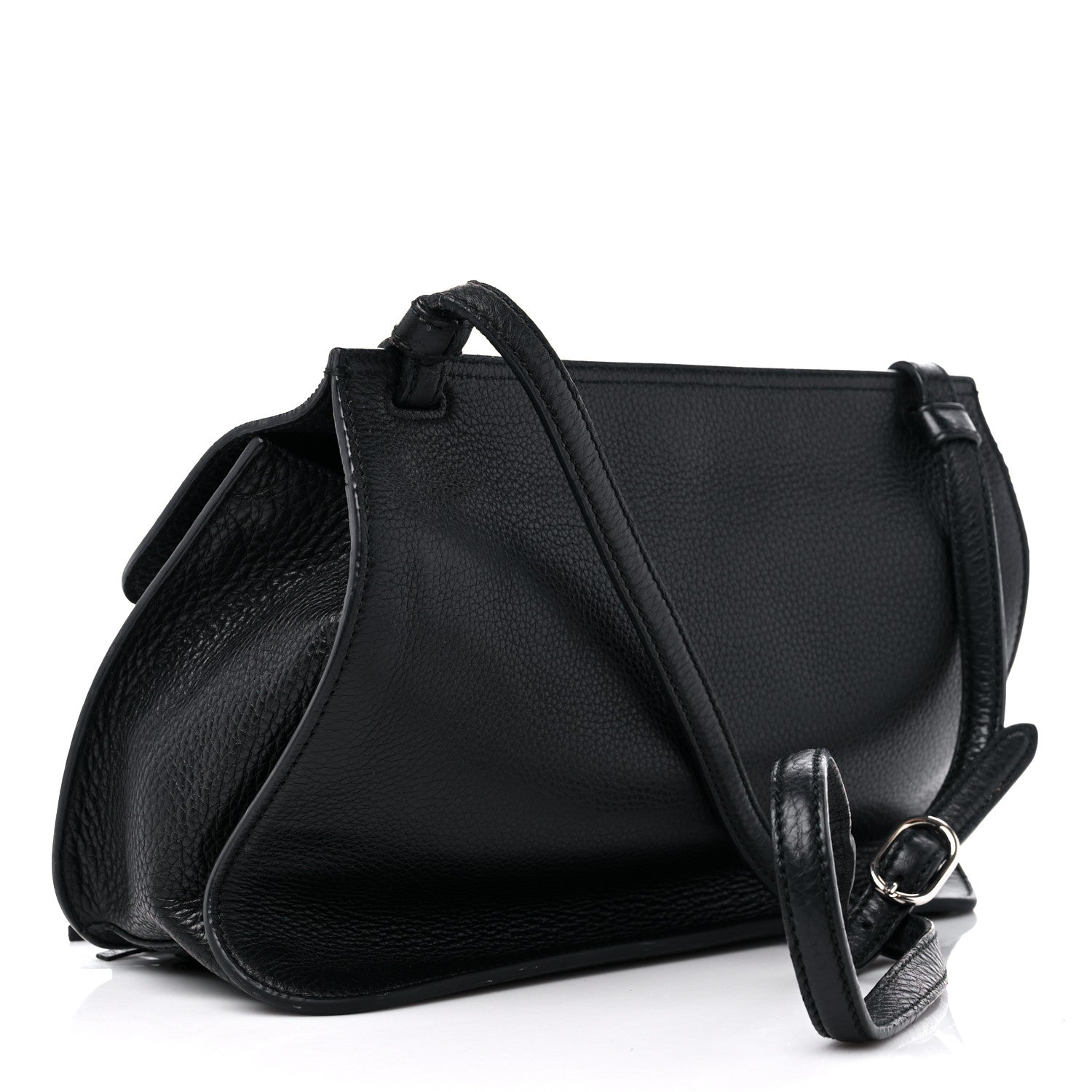 Gucci Pebbled Calfskin Medium Bamboo Daily Flap Shoulder Bag Black 4 of 14