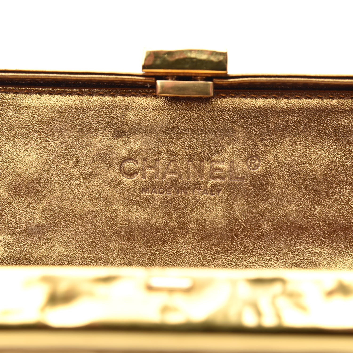 Chanel Hammered Metal Gold Bar Clutch 6 of 9