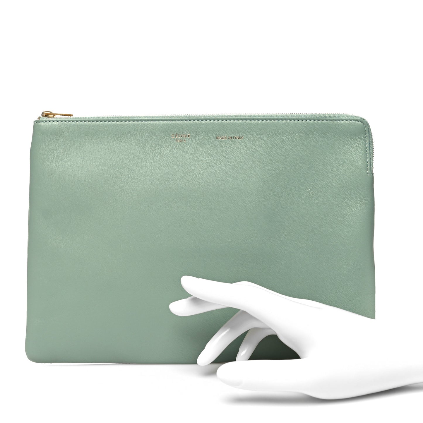 Cloudy Lambskin Solo Zip Pouch Celadon