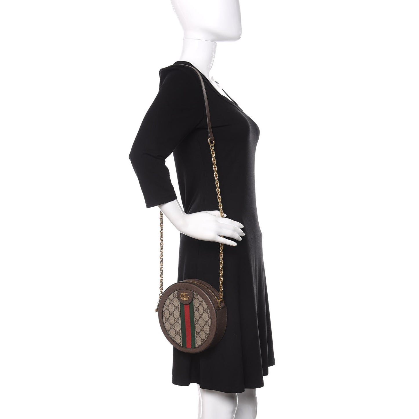 GG Supreme Monogram Web Mini Ophidia Round Shoulder Bag Brown