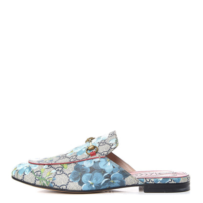Gucci GG Supreme Monogram Blooms Womens Princetown Slippers 40 Beige Blue Navy Hibiscus Red 1 of 11