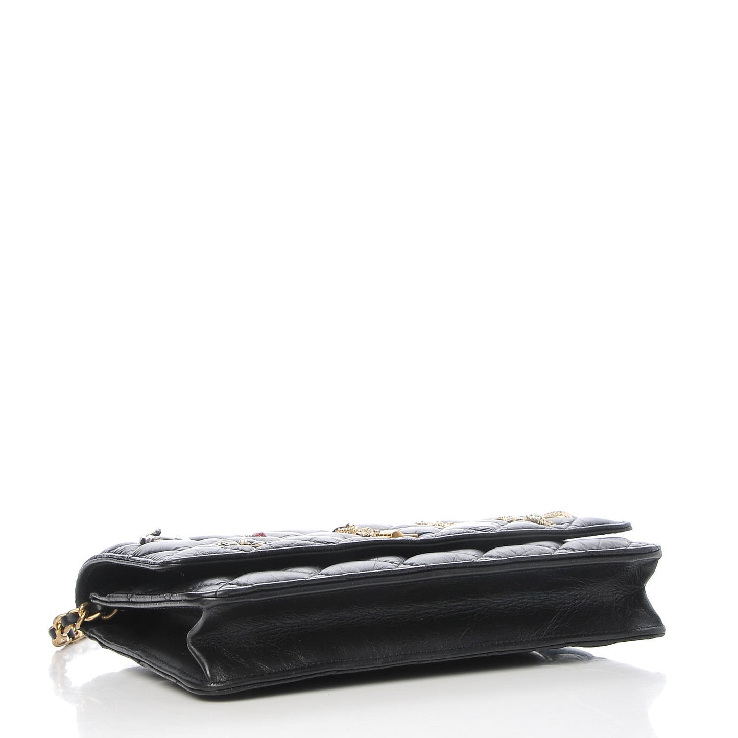 Aged Calfskin Quilted Lucky Charms 2.55 Reissue Wallet On Chain WOC Black